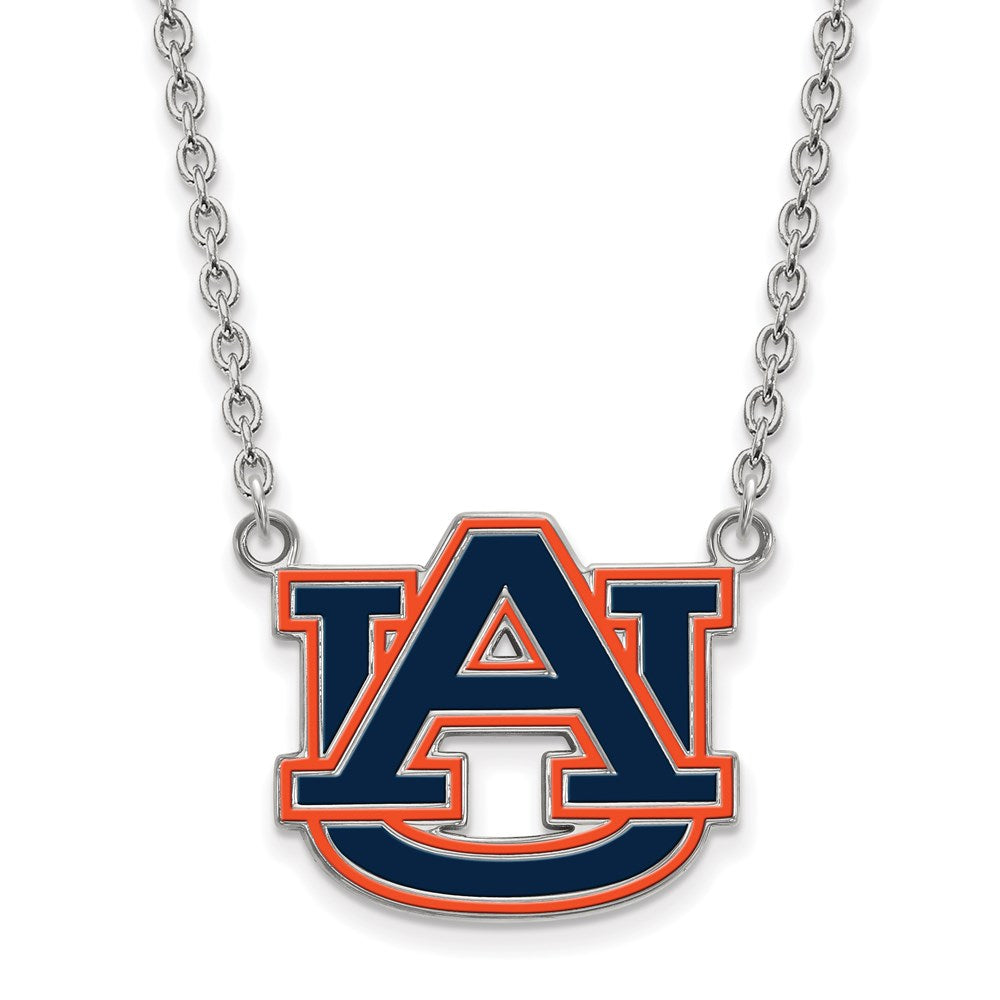 Sterling Silver Rhodium-plated LogoArt Auburn University Large Enameled Pendant 18 inch Necklace