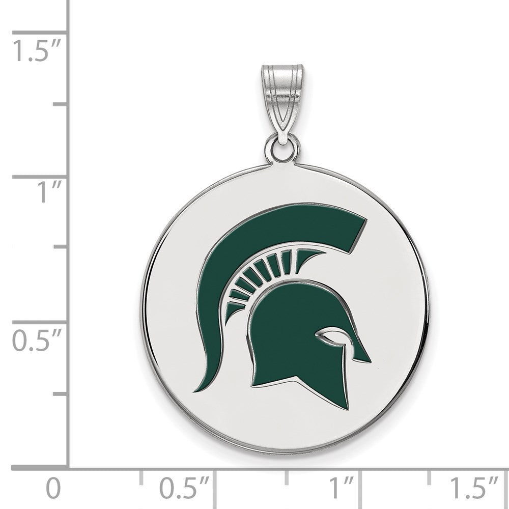 Sterling Silver Rhodium-plated LogoArt Michigan State University Spartan Extra Large Enameled Disc Pendant