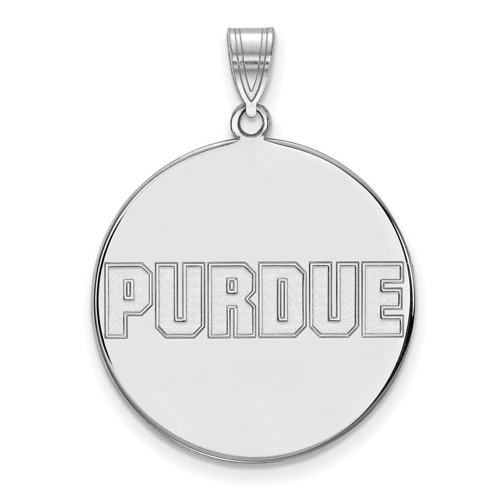 Sterling Silver Rhodium-plated LogoArt Purdue University Block Type Extra Large Disc Pendant