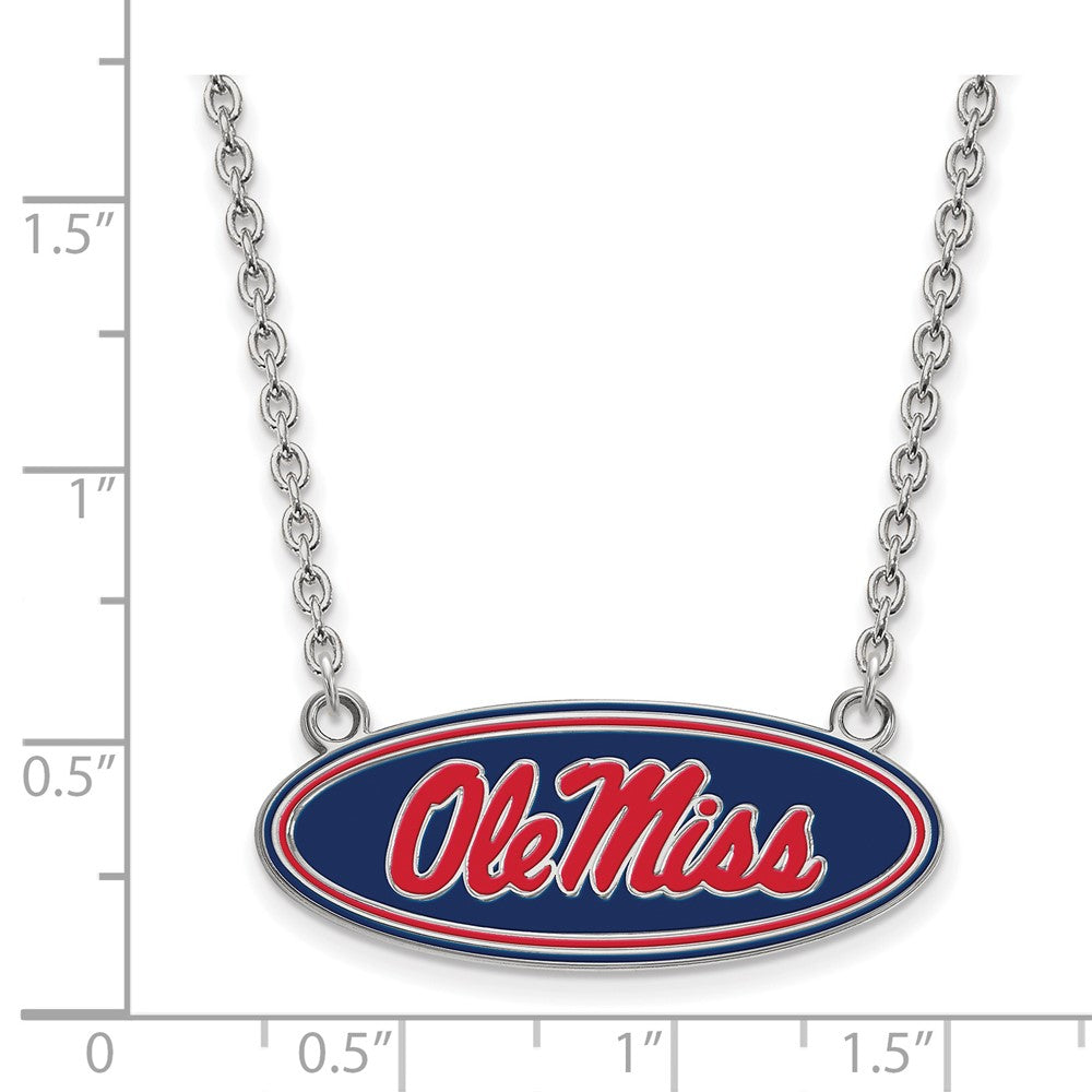 Sterling Silver Rhodium-plated LogoArt University of Mississippi Ole Miss Large Enameled Oval Pendant 18 inch Necklace