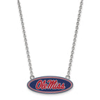 Sterling Silver Rhodium-plated LogoArt University of Mississippi Ole Miss Large Enameled Oval Pendant 18 inch Necklace