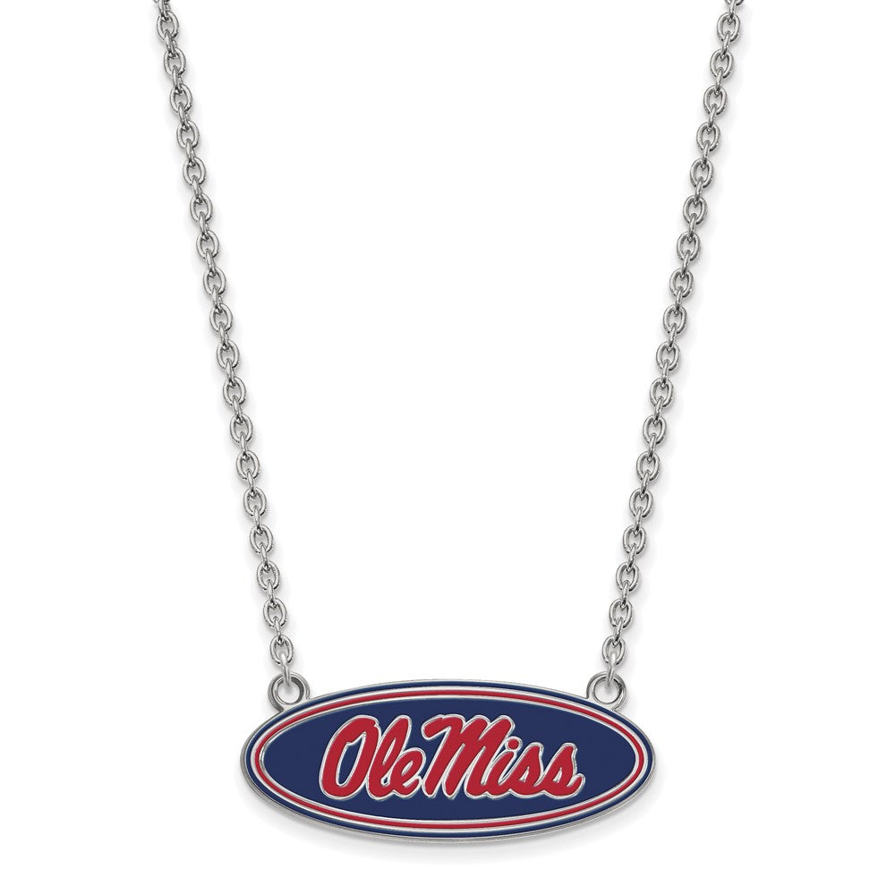 Sterling Silver Rhodium-plated LogoArt University of Mississippi Ole Miss Large Enameled Oval Pendant 18 inch Necklace
