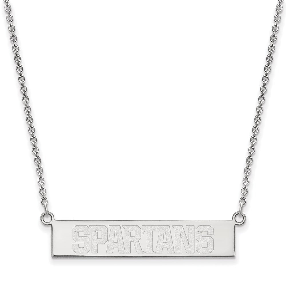 Sterling Silver Rhodium-plated LogoArt Michigan State University Spartans Small Bar 18 inch Necklace