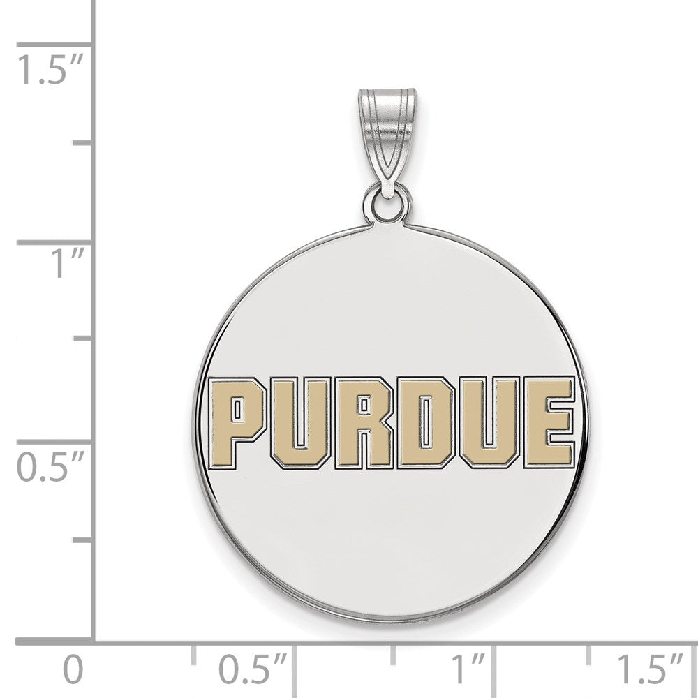 Sterling Silver Rhodium-plated LogoArt Purdue University Block Type Extra Large Enameled Disc Pendant