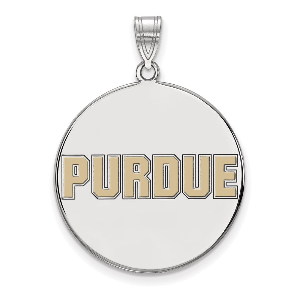 Sterling Silver Rhodium-plated LogoArt Purdue University Block Type Extra Large Enameled Disc Pendant