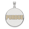 Sterling Silver Rhodium-plated LogoArt Purdue University Block Type Extra Large Enameled Disc Pendant