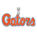 Sterling Silver Rhodium-plated LogoArt University of Florida Gators Script Medium Enameled Pendant