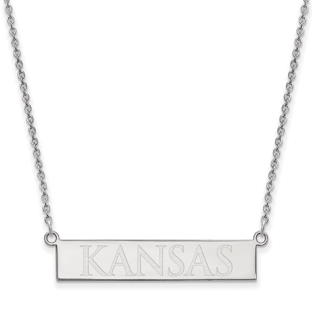 Sterling Silver Rhodium-plated LogoArt The University of Kansas Small Bar 18 inch Necklace