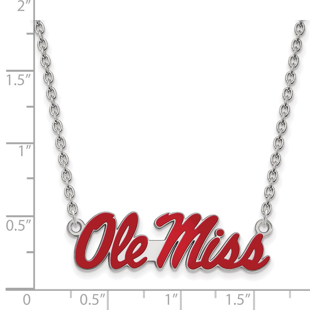 Sterling Silver Rhodium-plated LogoArt University of Mississippi Ole Miss Large Enameled Pendant 18 inch Necklace