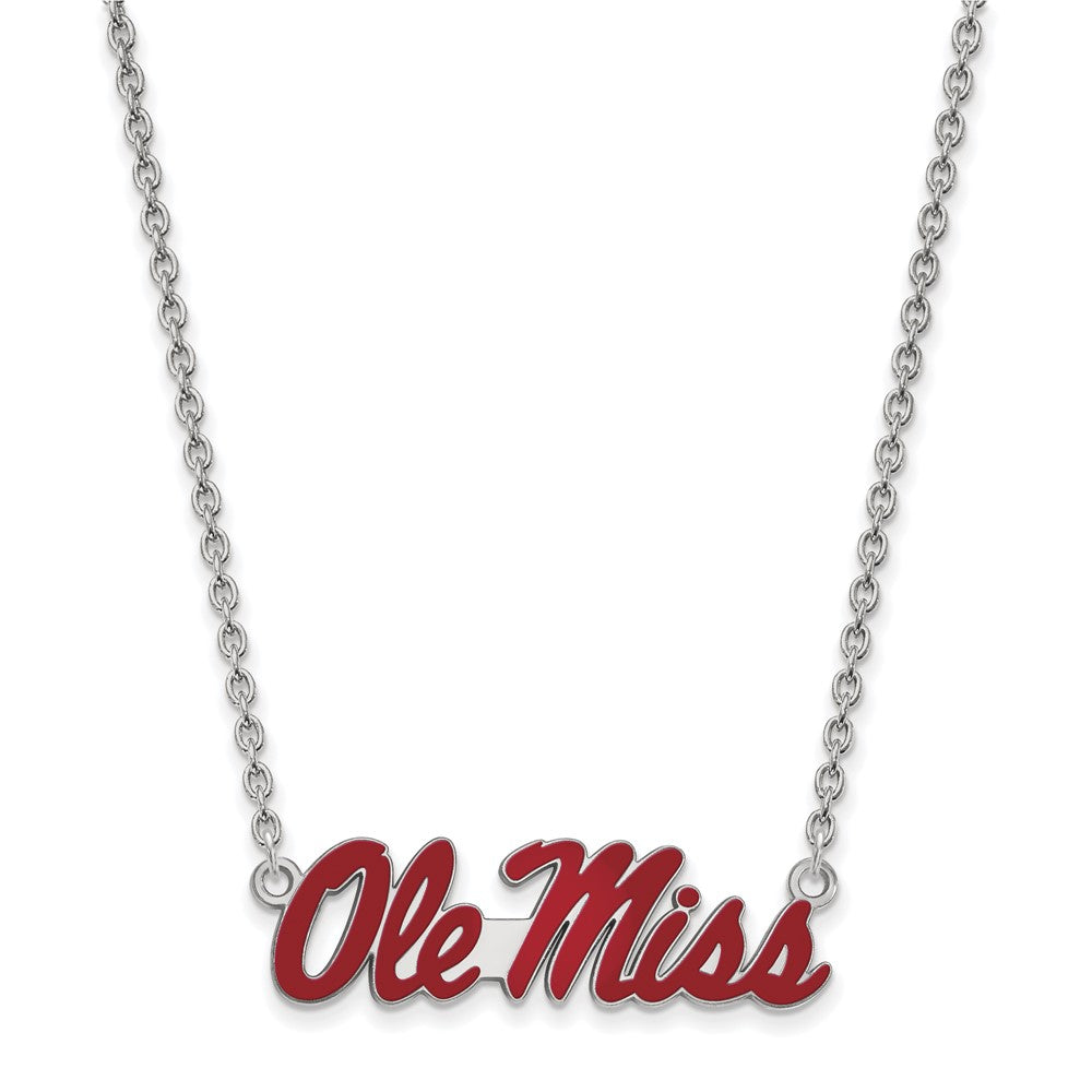 Sterling Silver Rhodium-plated LogoArt University of Mississippi Ole Miss Large Enameled Pendant 18 inch Necklace