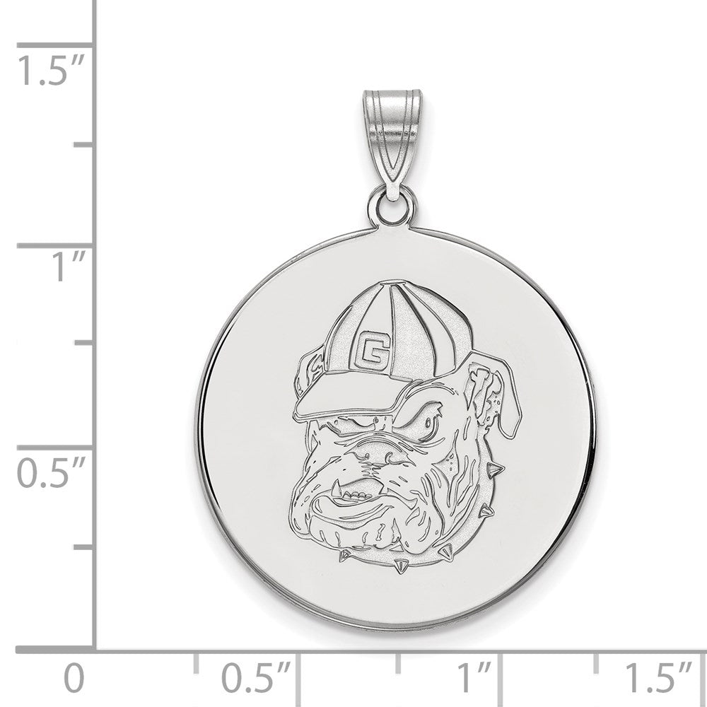 Sterling Silver Rhodium-plated LogoArt University of Georgia Bulldog Extra Large Disc Pendant