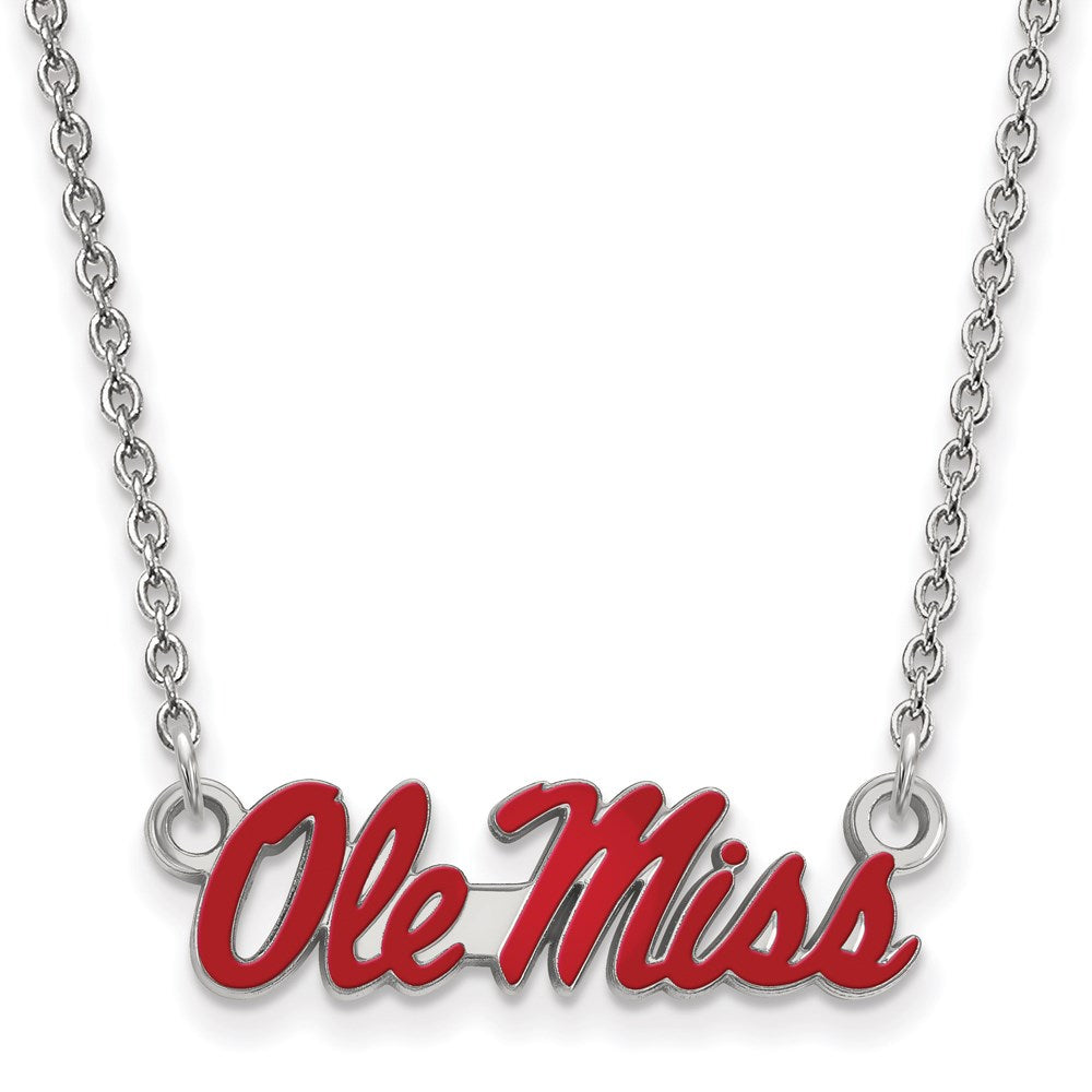 Sterling Silver Rhodium-plated LogoArt University of Mississippi Ole Miss Small Enameled Pendant 18 inch Necklace