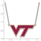 Sterling Silver Rhodium-plated LogoArt Virginia Tech V-T Large Enameled Pendant 18 inch Necklace