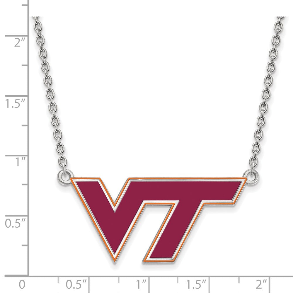 Sterling Silver Rhodium-plated LogoArt Virginia Tech V-T Large Enameled Pendant 18 inch Necklace