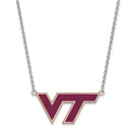 Sterling Silver Rhodium-plated LogoArt Virginia Tech V-T Large Enameled Pendant 18 inch Necklace