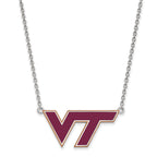 Sterling Silver Rhodium-plated LogoArt Virginia Tech V-T Large Enameled Pendant 18 inch Necklace