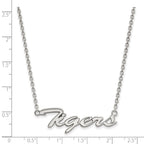 Sterling Silver Rhodium-plated LogoArt Louisiana State University Tigers Script Medium Pendant 18 inch Necklace