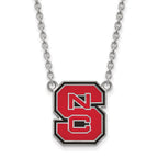 Sterling Silver Rhodium-plated LogoArt North Carolina State University N-C-S Large Enameled Pendant 18 inch Necklace