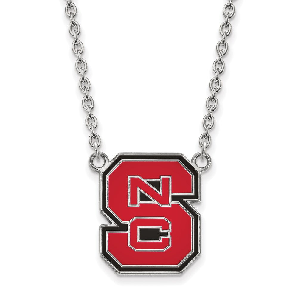 Sterling Silver Rhodium-plated LogoArt North Carolina State University N-C-S Large Enameled Pendant 18 inch Necklace