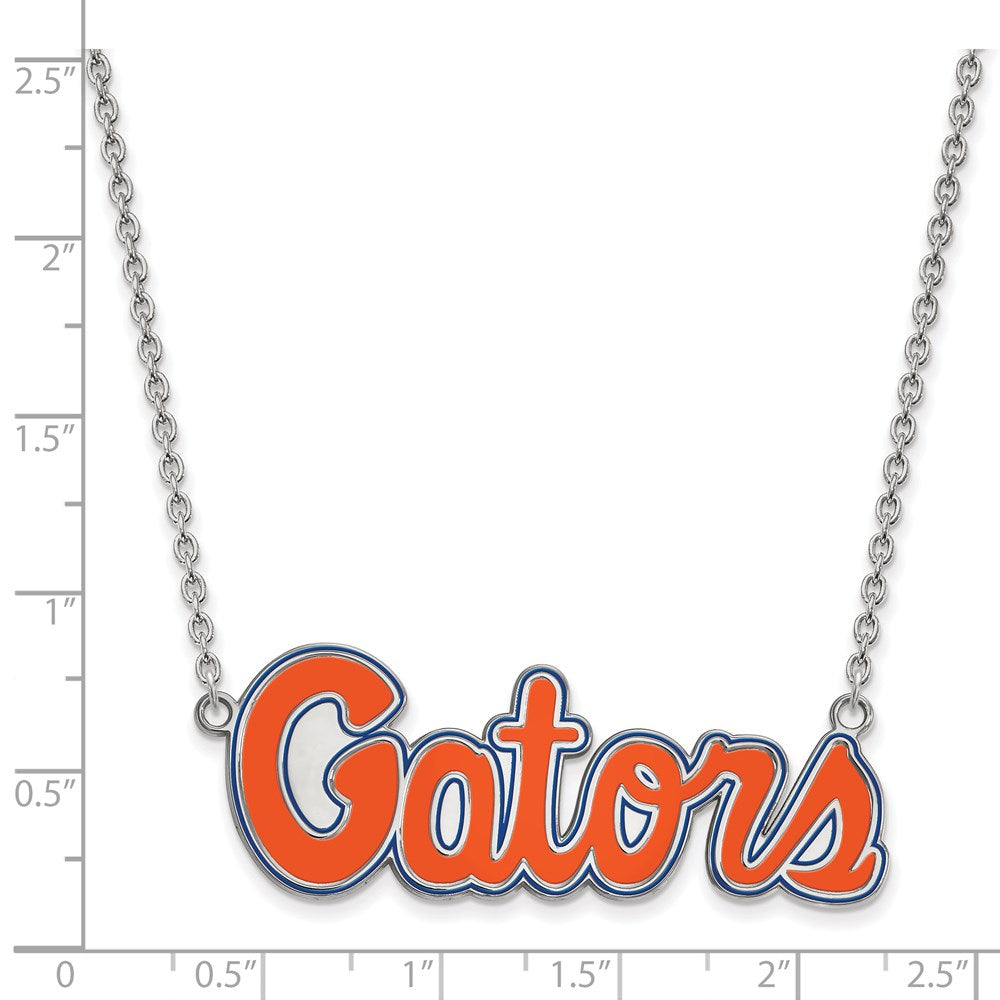 Sterling Silver Rhodium-plated LogoArt University of Florida Gators Script Large Enameled Pendant 18 inch Necklace