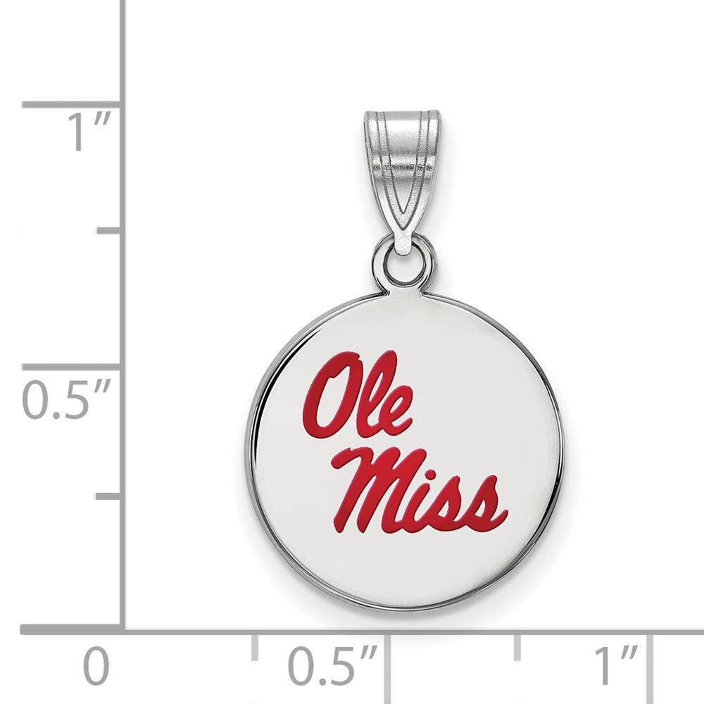 Sterling Silver Rhodium-plated LogoArt University of Mississippi Ole Miss Medium Enameled Disc Pendant
