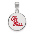 Sterling Silver Rhodium-plated LogoArt University of Mississippi Ole Miss Medium Enameled Disc Pendant