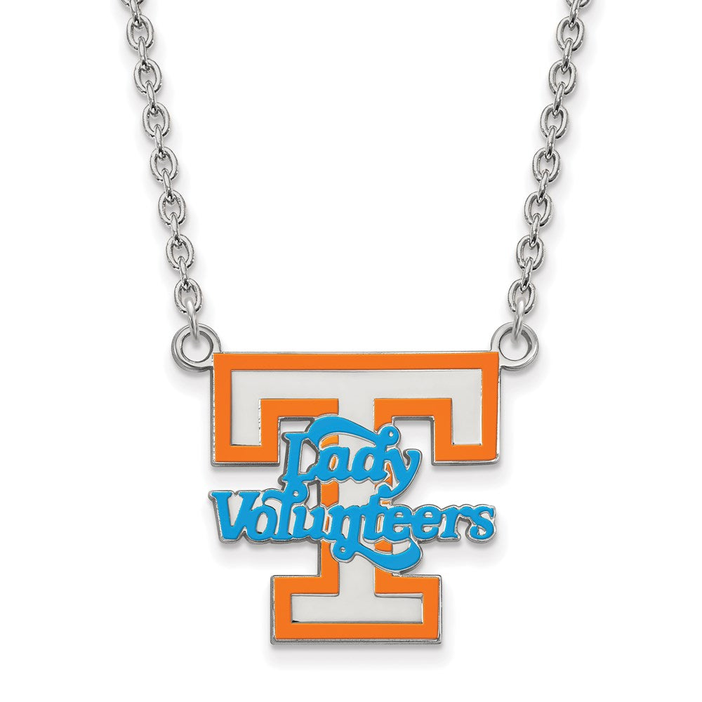 Sterling Silver Rhodium-plated LogoArt University of Tennessee Lady Volunteers Large Enameled Pendant 18 inch Necklace