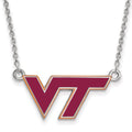Sterling Silver Rhodium-plated LogoArt Virginia Tech V-T Small Enameled Pendant 18 inch Necklace