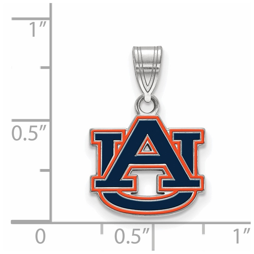 Sterling Silver Rhodium-plated Logo Art Auburn University A-U Small Enameled Pendant