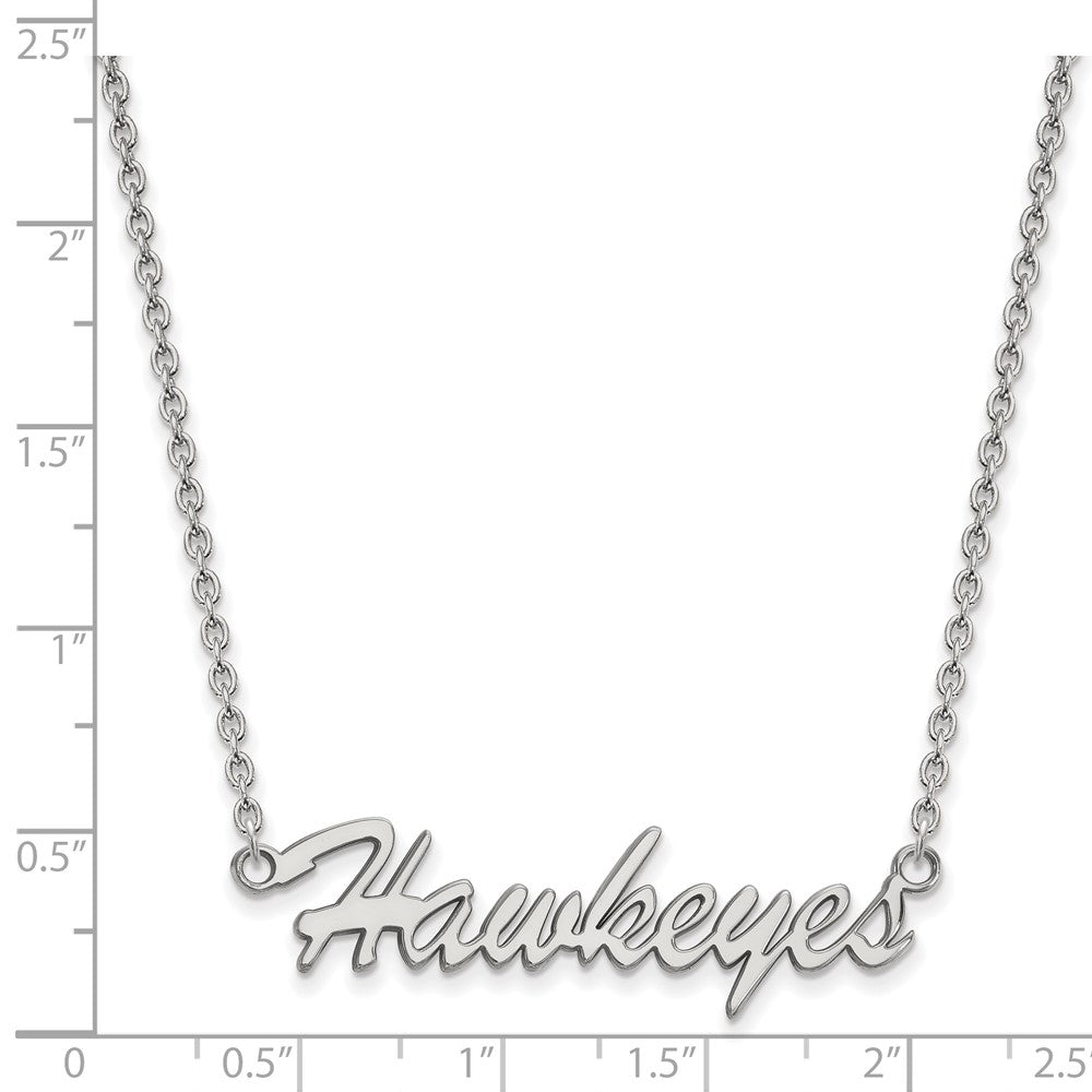 Sterling Silver Rhodium-plated LogoArt University of Iowa Hawkeyes Script Medium Pendant 18 inch Necklace
