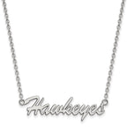 Sterling Silver Rhodium-plated LogoArt University of Iowa Hawkeyes Script Medium Pendant 18 inch Necklace