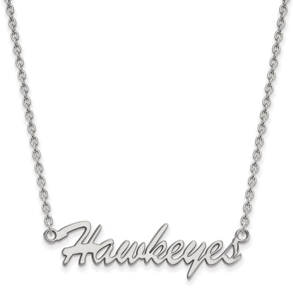 Sterling Silver Rhodium-plated LogoArt University of Iowa Hawkeyes Script Medium Pendant 18 inch Necklace