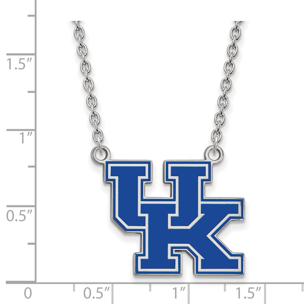 Sterling Silver Rhodium-plated LogoArt University of Kentucky U-K Large Enameled Pendant 18 inch Necklace