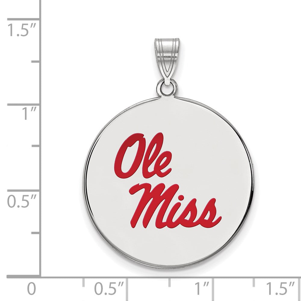 Sterling Silver Rhodium-plated LogoArt University of Mississippi Ole Miss Extra Large Enameled Disc Pendant
