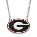 Sterling Silver Rhodium-plated LogoArt U of Georgia Letter G Large Enameled Pendant 18 inch Necklace