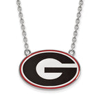 Sterling Silver Rhodium-plated LogoArt U of Georgia Letter G Large Enameled Pendant 18 inch Necklace