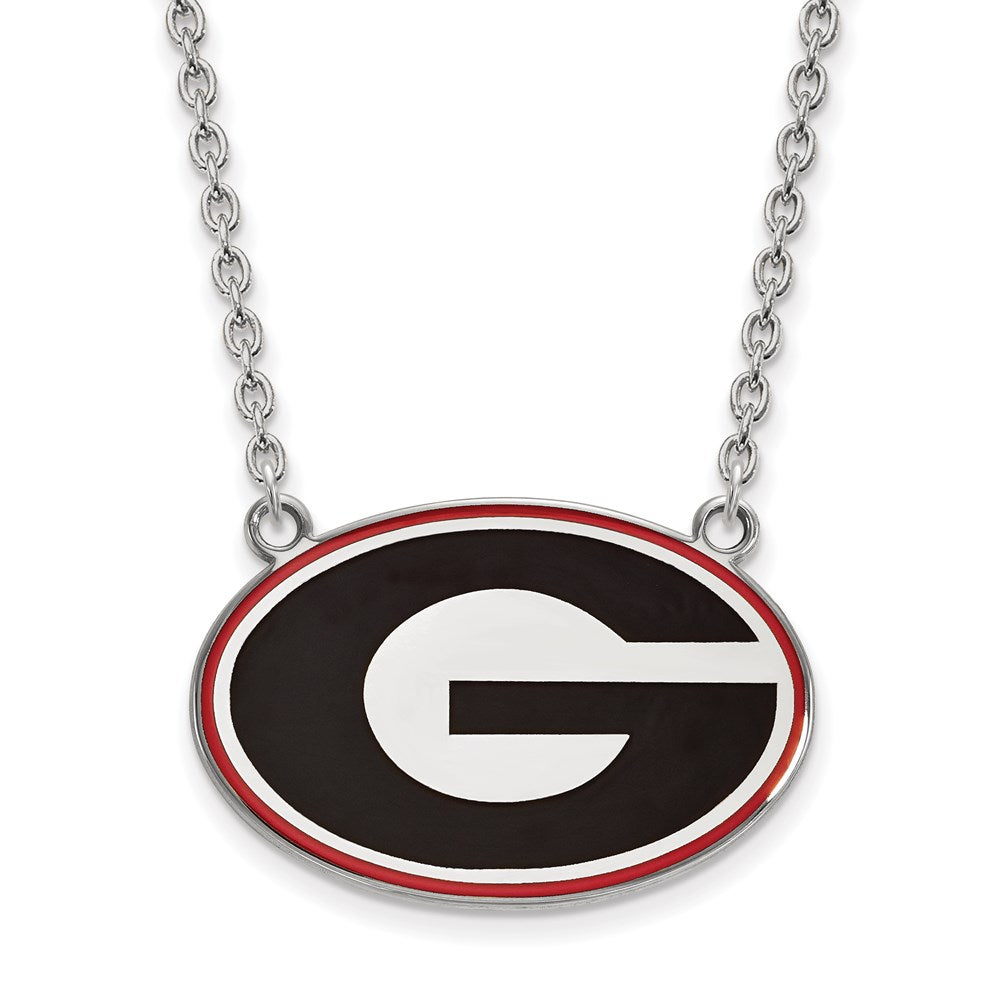 Sterling Silver Rhodium-plated LogoArt U of Georgia Letter G Large Enameled Pendant 18 inch Necklace