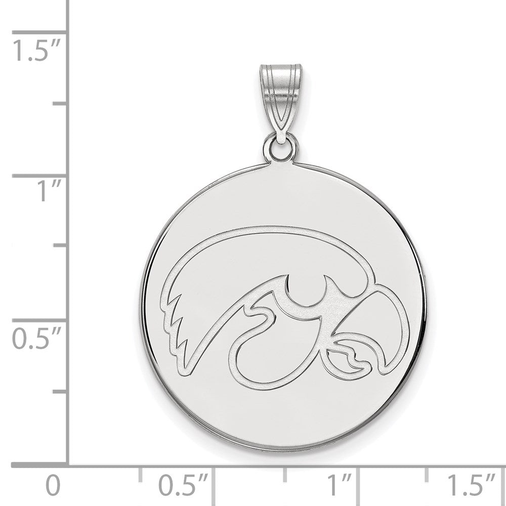 14k White Gold LogoArt University of Iowa Hawk Extra Large Round Disc Pendant