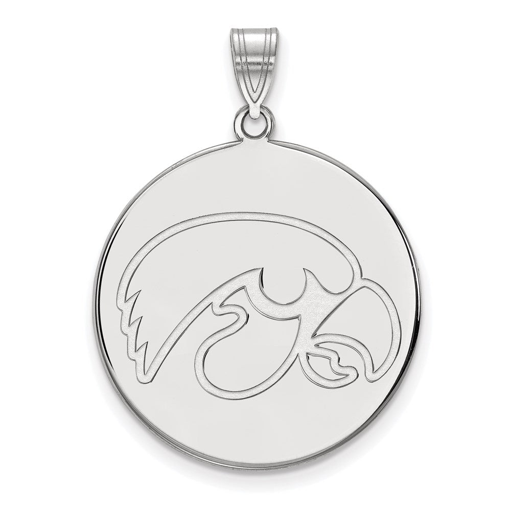 14k White Gold LogoArt University of Iowa Hawk Extra Large Round Disc Pendant