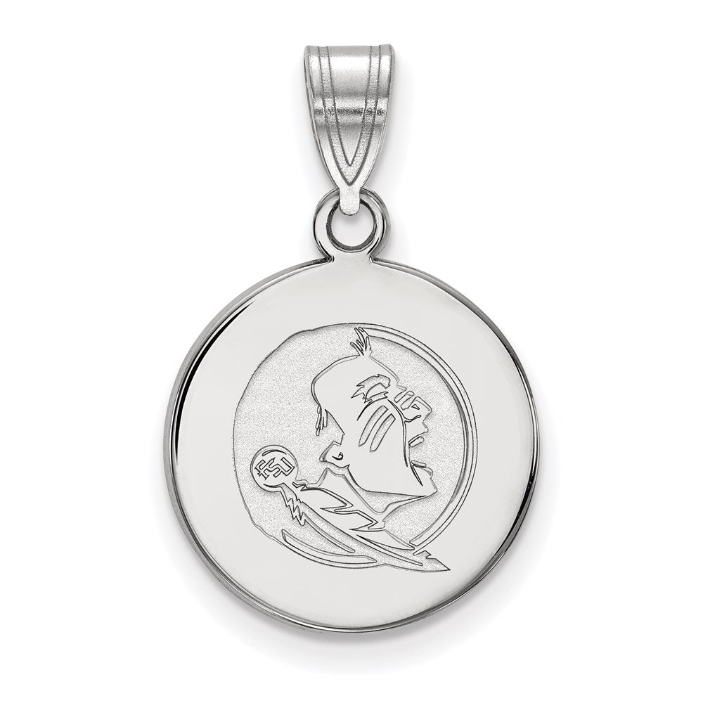 Sterling Silver Rhodium-plated LogoArt Florida State University Seminole Medium Disc Pendant