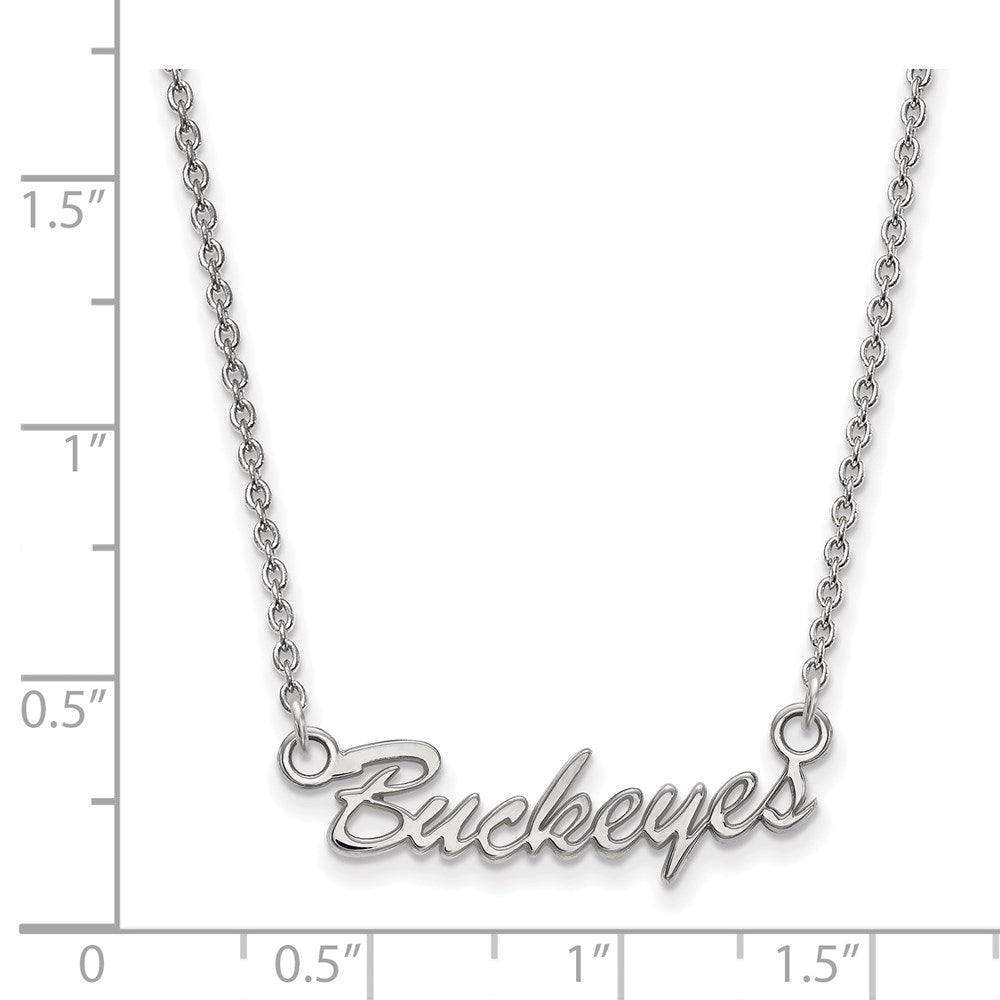 Sterling Silver Rhodium-plated LogoArt The Ohio State University Small Buckeyes Script 18 inch Necklace
