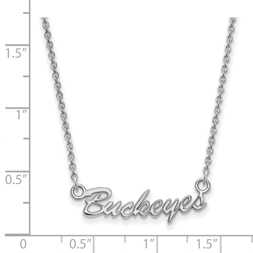10k White Gold LogoArt The Ohio State University Small Buckeyes Script 18 inch Necklace