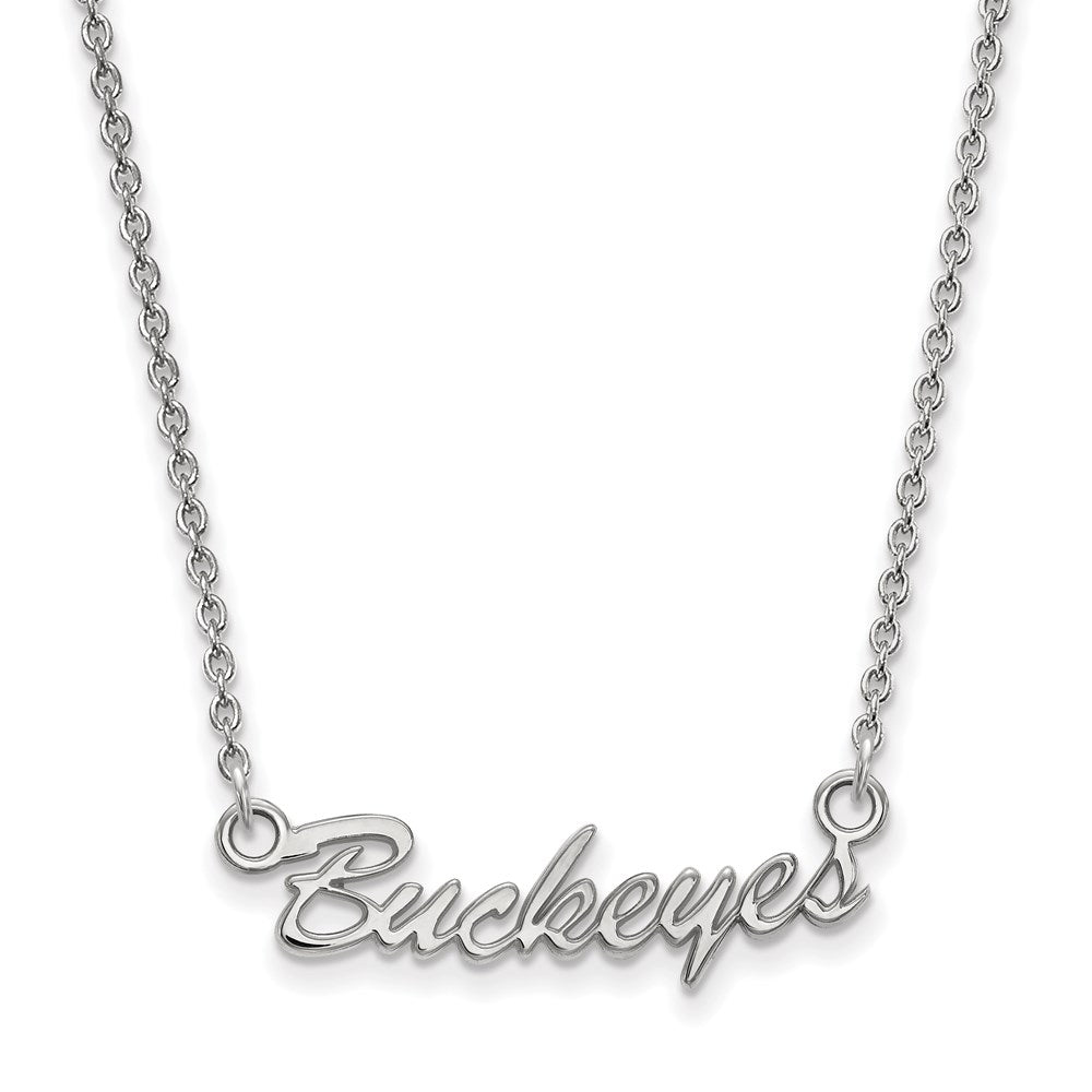 10k White Gold LogoArt The Ohio State University Small Buckeyes Script 18 inch Necklace
