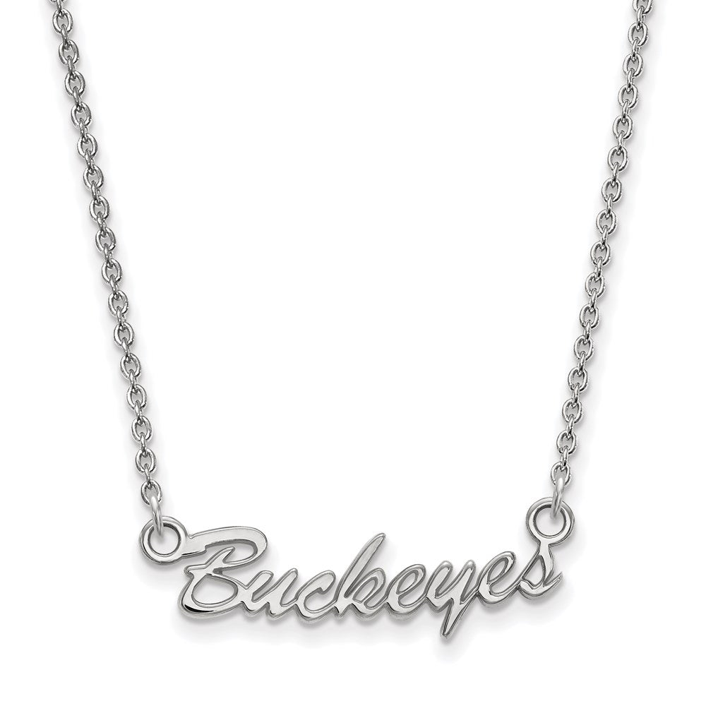 14k White Gold LogoArt The Ohio State University Small Buckeyes Script 18 inch Necklace