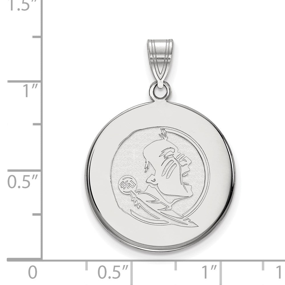 Sterling Silver Rhodium-plated LogoArt Florida State University Seminole Large Disc Pendant