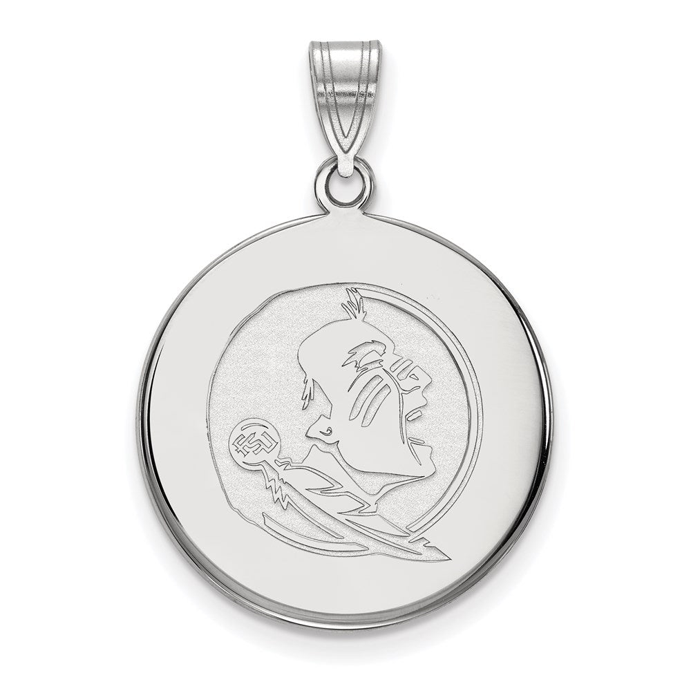 14k White Gold LogoArt Florida State University Seminole Large Disc Pendant