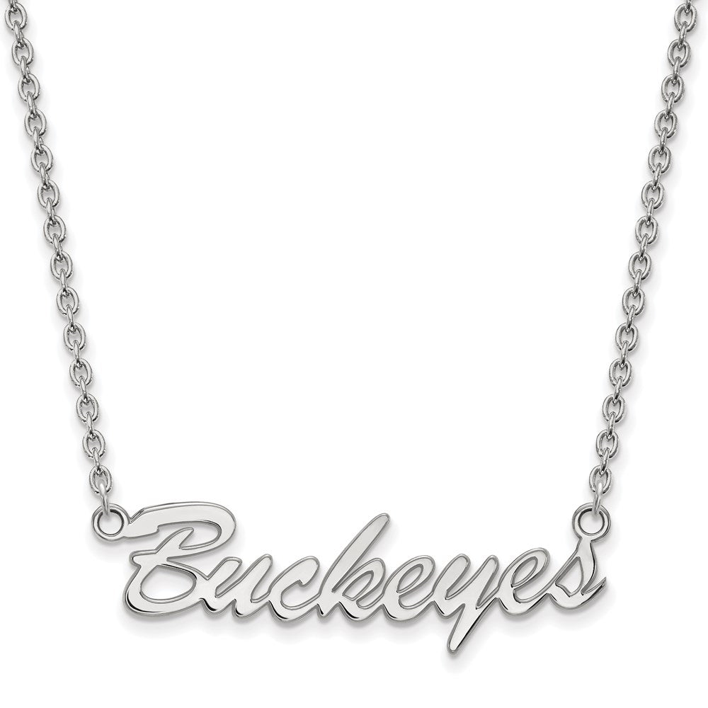Sterling Silver Rhodium-plated LogoArt The Ohio State University Medium Buckeyes Script 18 inch Necklace