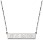 Sterling Silver Rhodium-plated LogoArt University of Mississippi Ole Miss Small Bar 18 inch Necklace