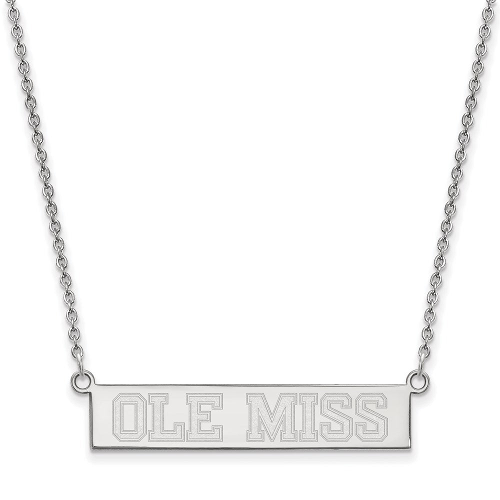Sterling Silver Rhodium-plated LogoArt University of Mississippi Ole Miss Small Bar 18 inch Necklace