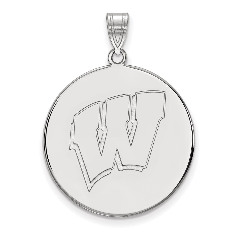 14k White Gold LogoArt University of Wisconsin Letter W Extra Large Disc Pendant